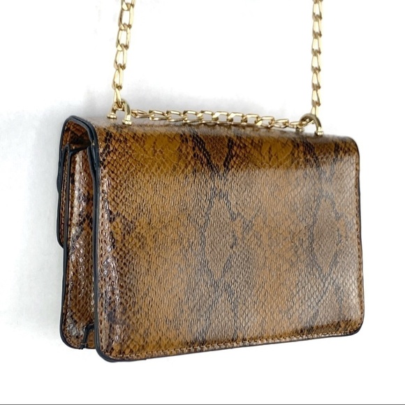NEW-DUALFLAP GoldAccents Snake Print Crossbody Bag - Picture 6 of 10
